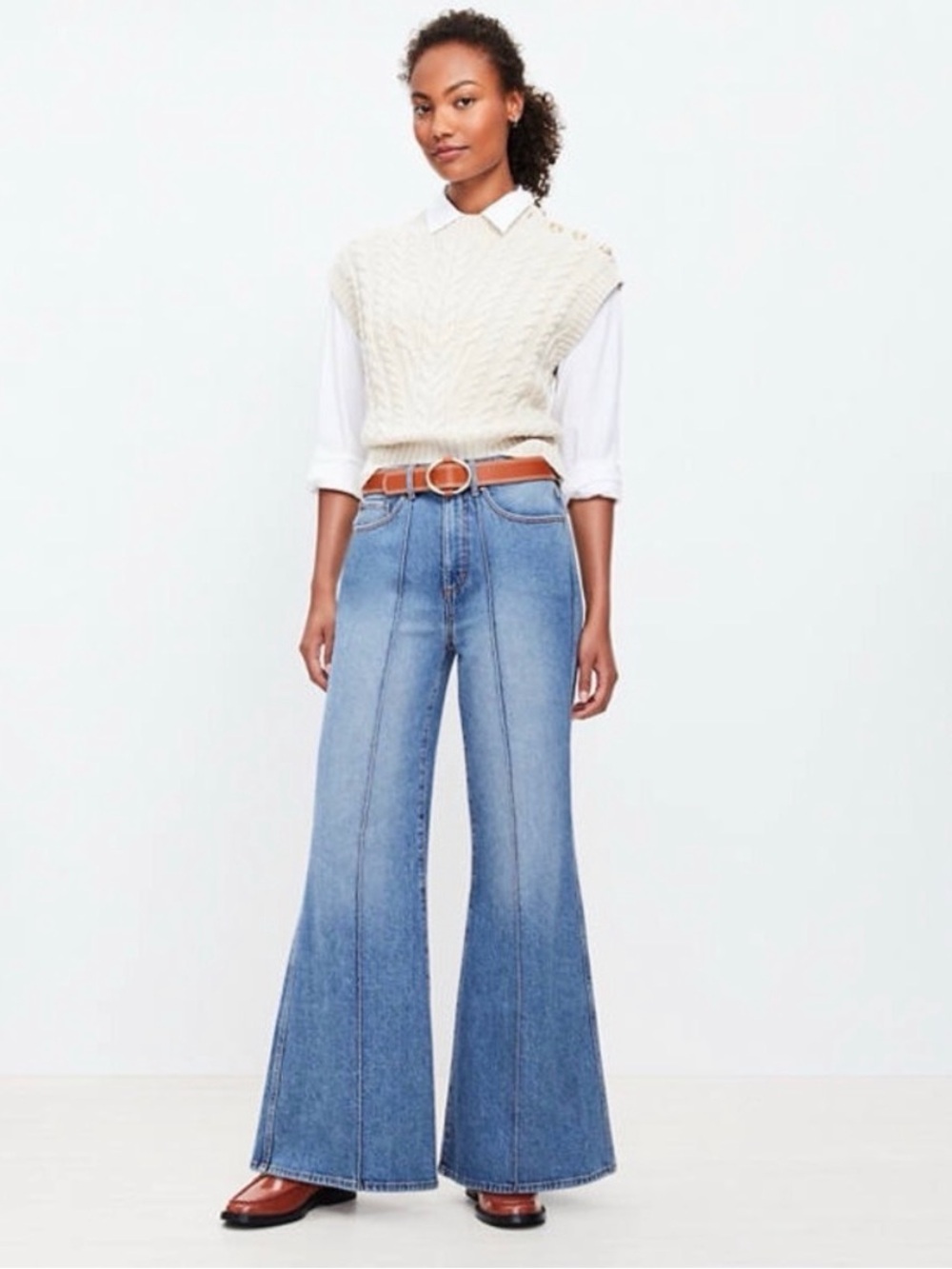 Loft High Rise Super Flare Jeans in Vintage Indigo Wash Size 12